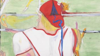Alberto Hamonet, Game, Set, Match, 2022, oil, acrylic, watercolor, pastel, pencil on paper, 48 x 30 inches. © Alberto Hamonet, 2022
