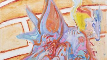 Alberto Hamonet, Player Profile: Unknown, 2022, oil, acrylic, pastel, pencil on canvas, 54 x 32 inches. © ALberto Hamonet, 2022