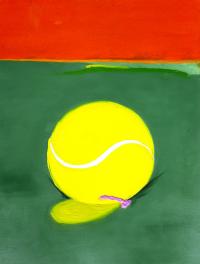 Alberto Hamonet, Big Ball, Little Worm, 2023, oil and acrylic on archival paper, 30 x 22 inches. © Alberto Hamonet, 2023