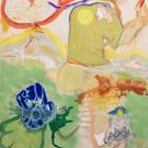 Alberto Hamonet, Breaking Racquets, 2023, oil, acrylic, watercolor, natural dye, chalk, pastel on stretched canvas, 54 x 66 inches